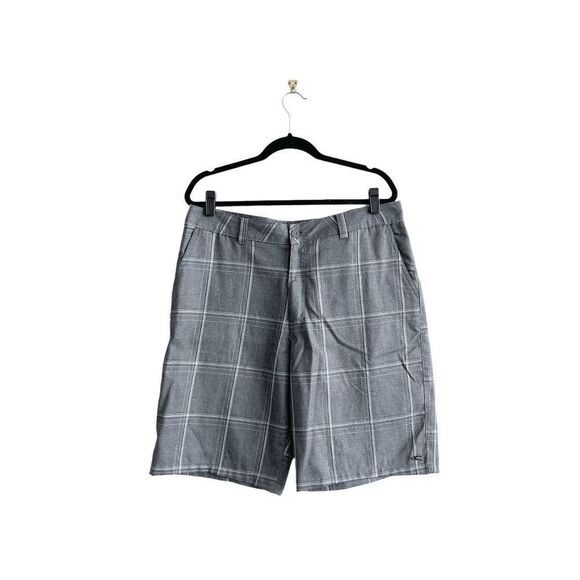 O'Neill Mens Chino Shorts First In — Last Out Plaid Flat Front Gray Plaid SZ 36 - Picture 1 of 7